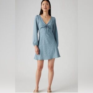 New Levi's Delray Printed Long-Sleeve Blue Dress